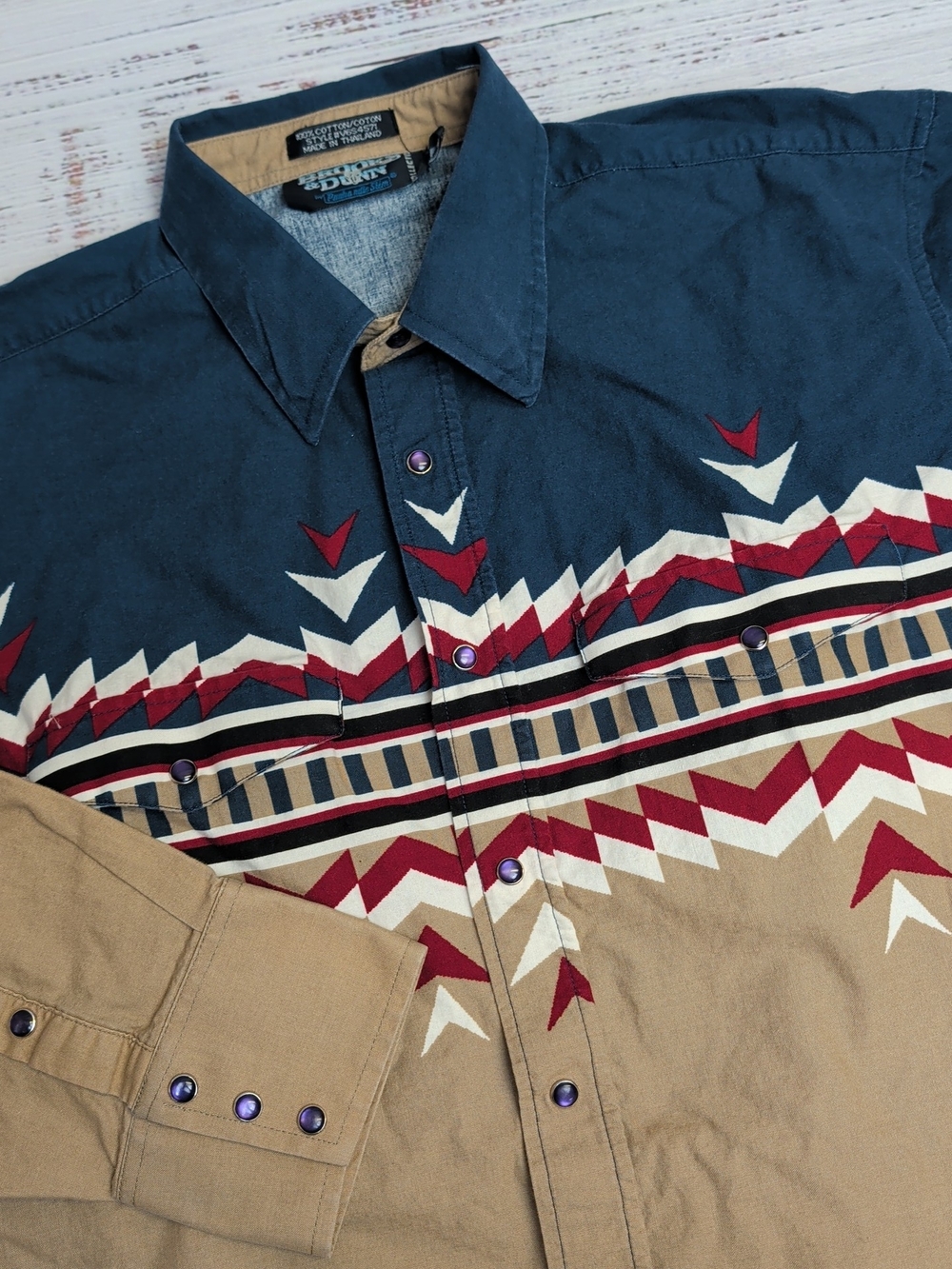 Vintage Brooks & Dunn Panhandle Slim 2 Tone Western Shirt Lg Aztec Pearl Snap